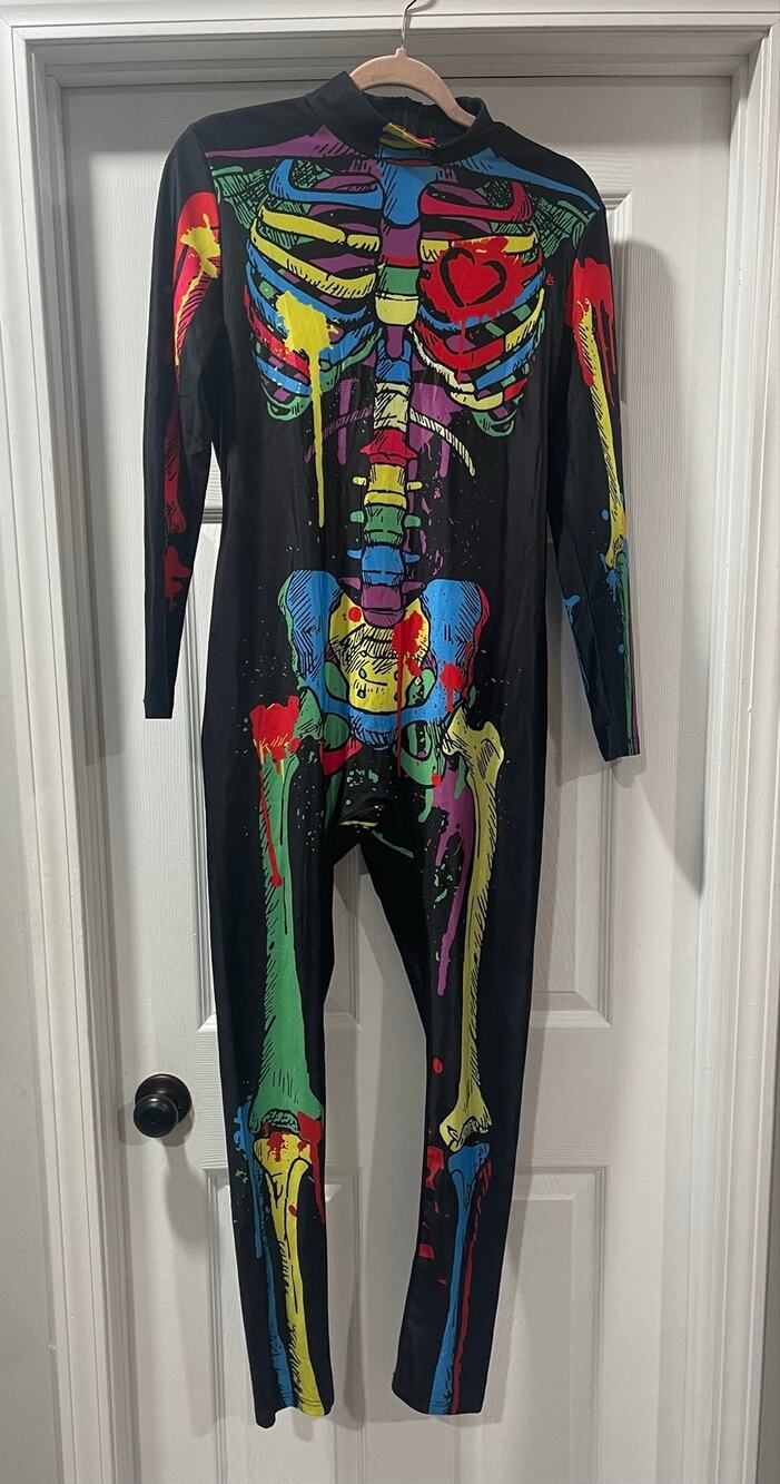 Adult Skeleton Bodysuit Costume Large L Colorful Graffiti Bones Halloween